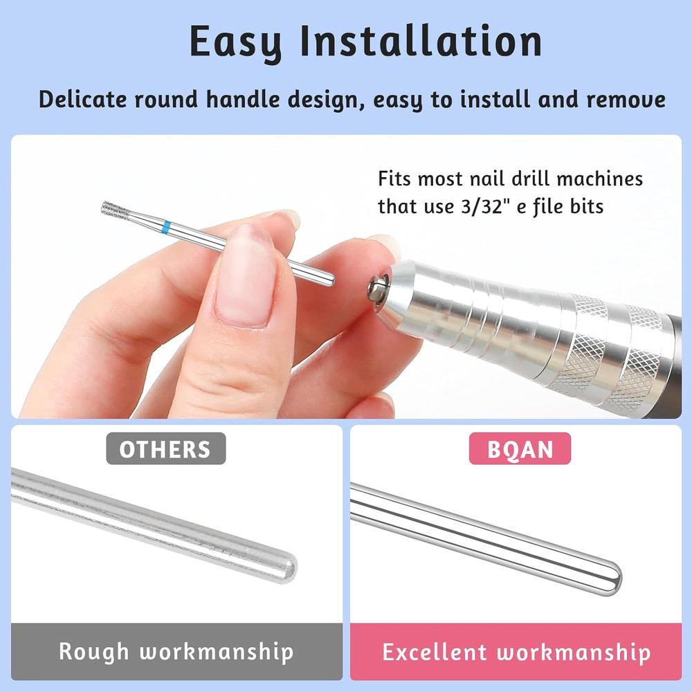 2Pcs Diamond Cuticle Nail Drill Bits 3/32” Flat Conical for Acrylic Nails
