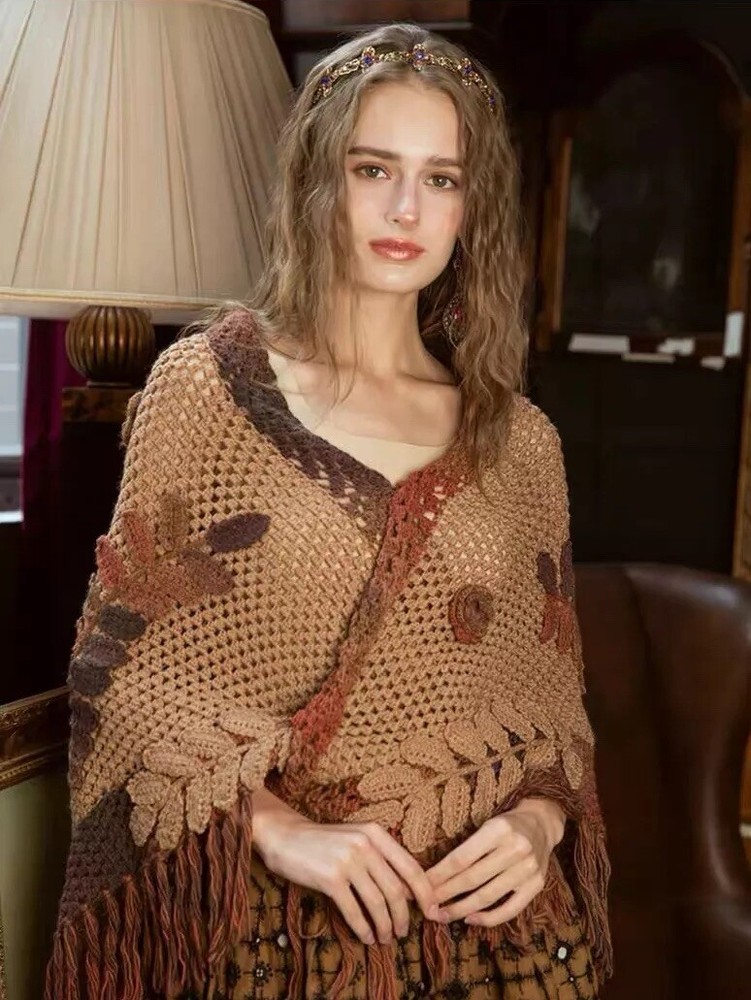 Soft Wool Hand-Knitted Shawl New