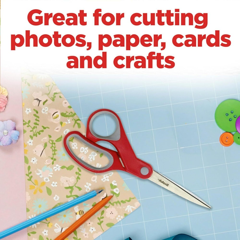 Scotch 8 Inch Multi-Purpose Scissors, Great for Everyday 1 Count, Red/Grey