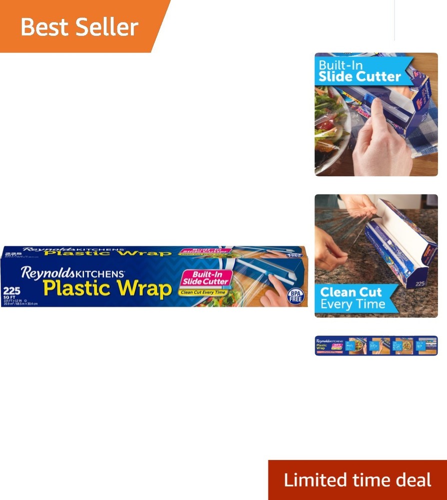 Kitchens Quick Cut Plastic Wrap - 225 Sq Ft with Starter Edge Tab & Secure Hold
