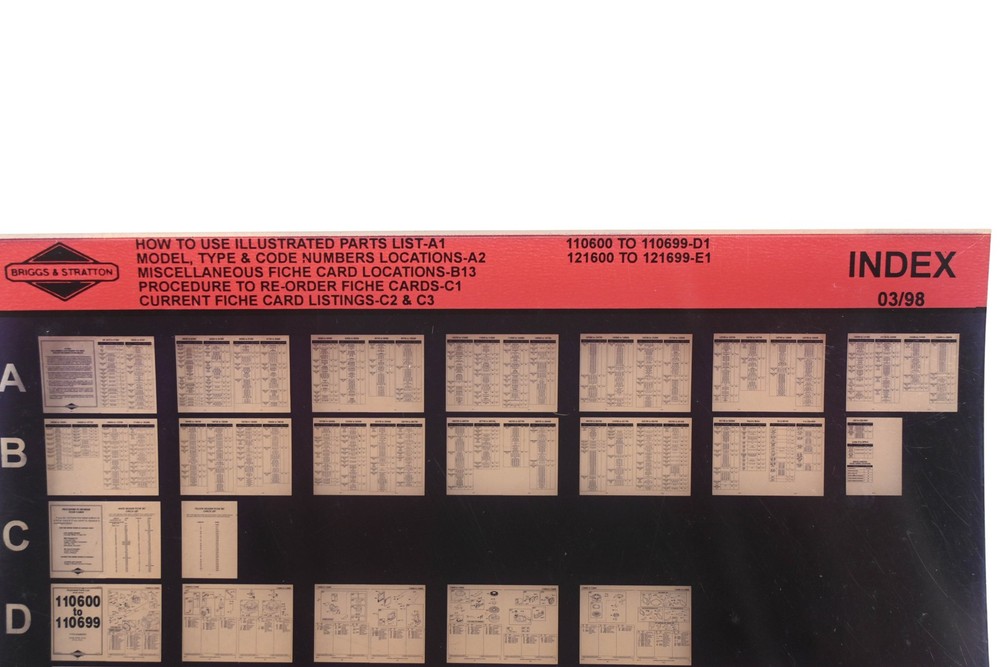 OEM Briggs & Stratton INDEX Index Rev:3/98 Microfiche