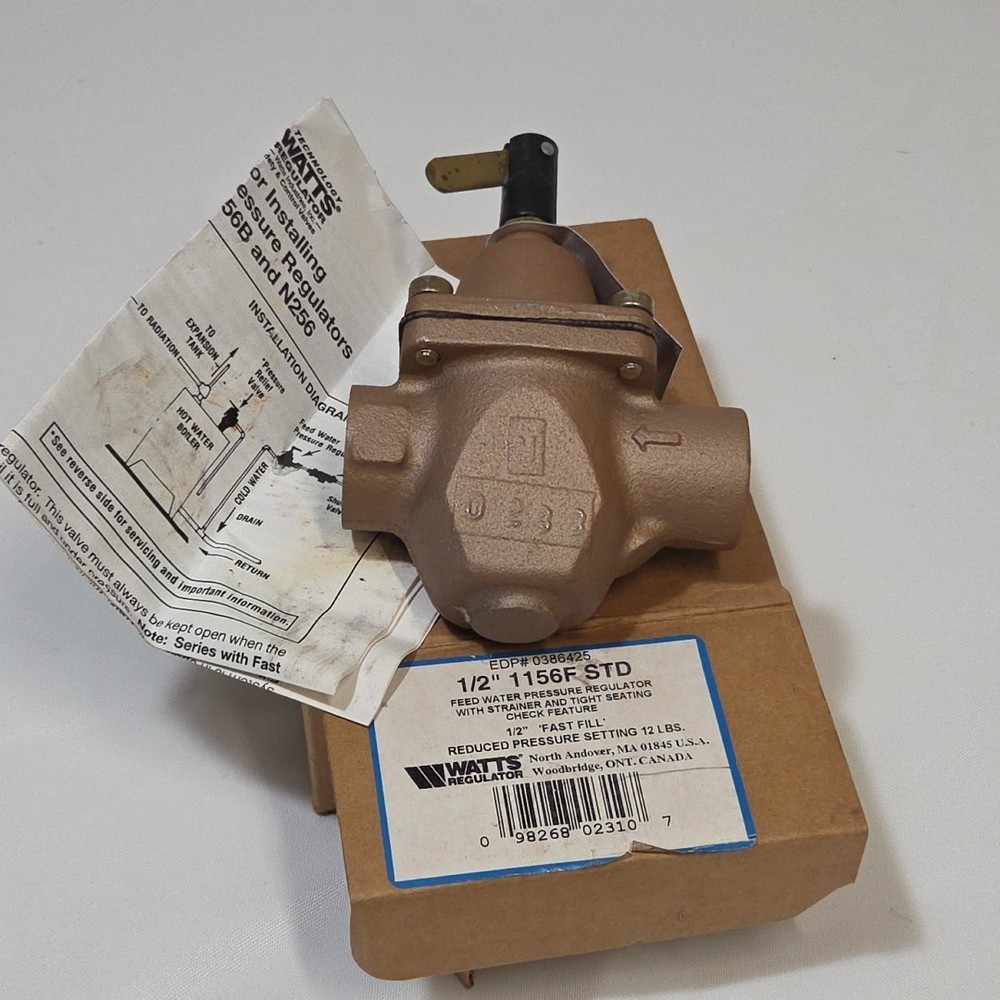 Watts Feed Water Pressure Regulator Valve 1/2" 1156F STD Fast Fill New Open Box