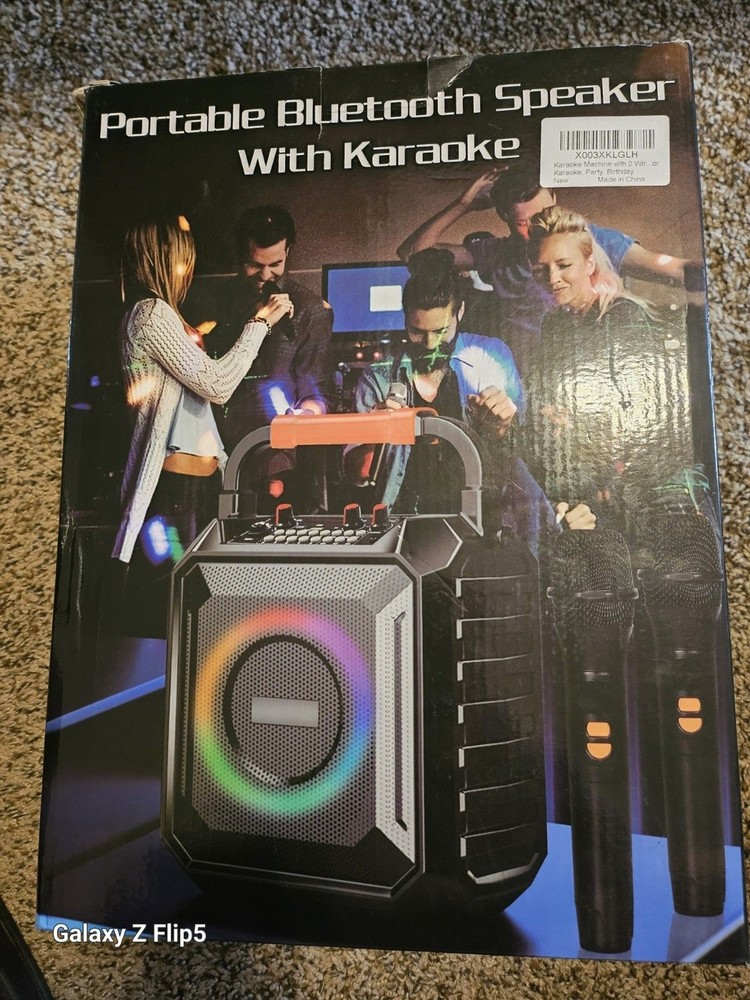 Karaoke Machine, Portable Bluetooth Speaker with 2 Wireless Microphones
