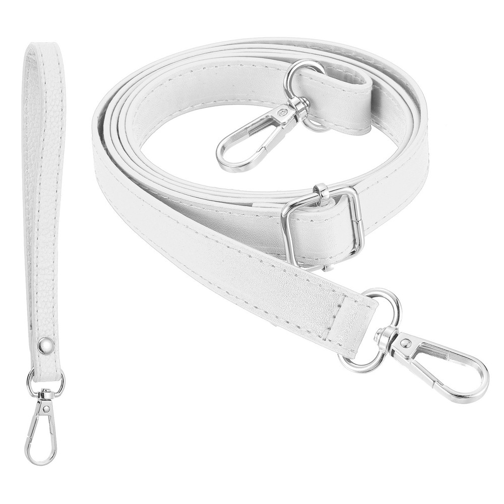 28-52 Inch Adjustable PU Leather Purse Strap with Wristlet, White/Silver