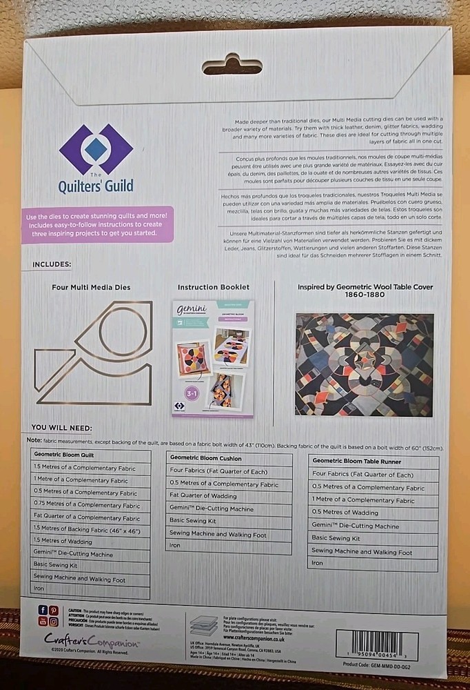 GEMINI Quilting Dies" Geometric Blooms" Pattern & instruct. kit Crafter's Com.