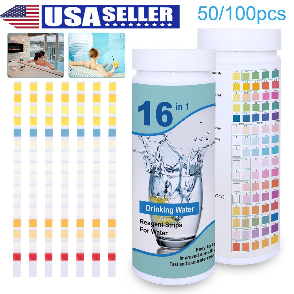Water Testing Strips 16in1 Parameters Home Tap Pool Spa, Easy Color Chart 100pk
