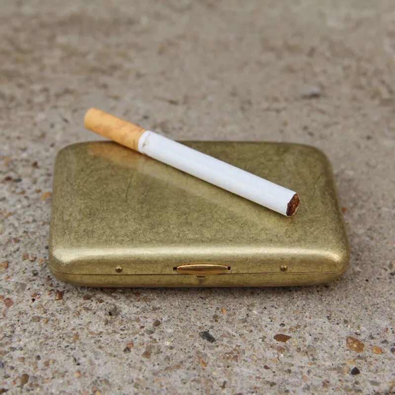 High Grade Collectable Vintage Solid Brass Copper Cigarette Case Holder Box Gift