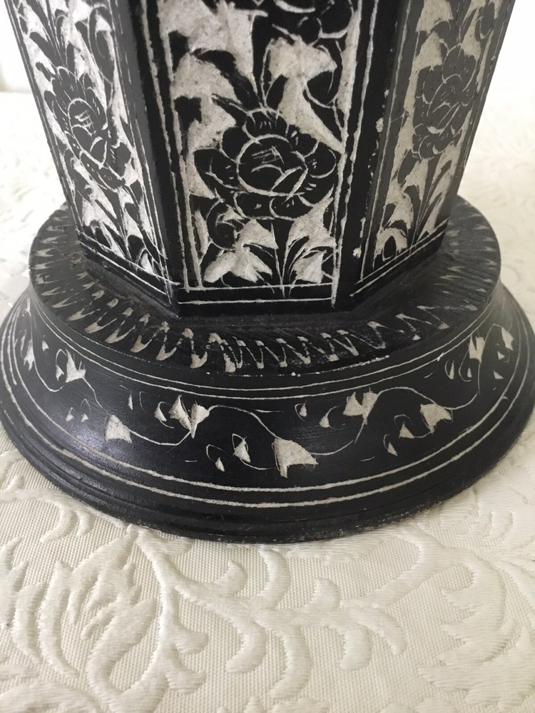 Mid-Century 10.5” Clay Pottery Middle Eastern Vase - Octagonal Floral - Unique