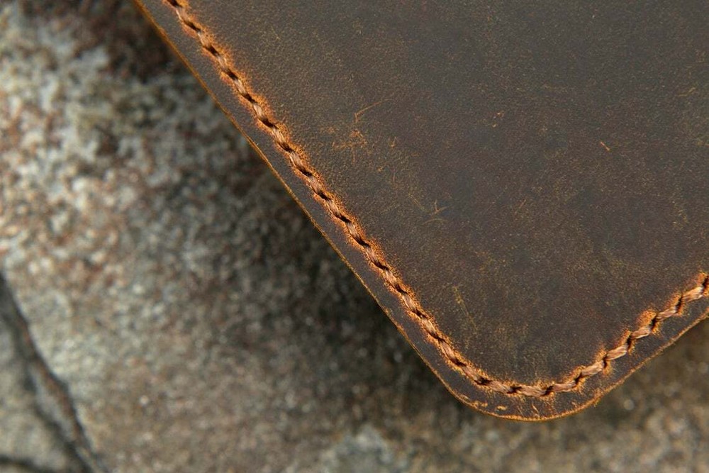 Full grain distressed leather slim cover for pocket size field notes notebook