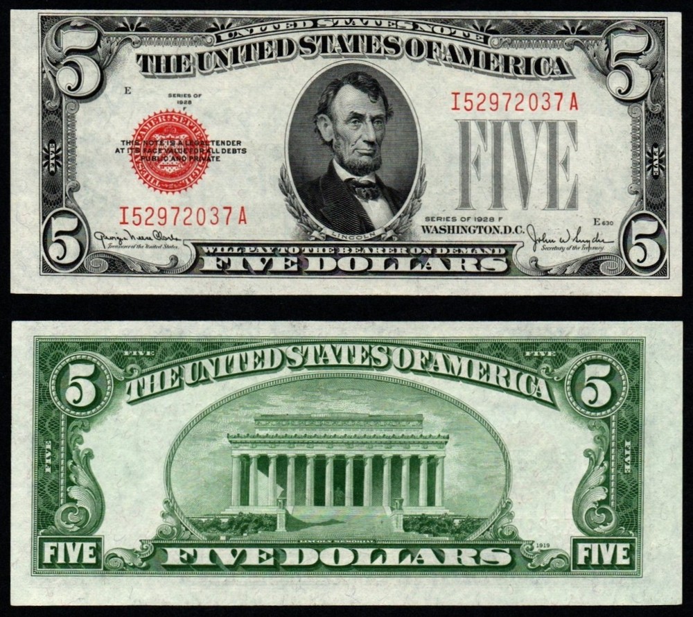 1928F $5 GEM UNC MISALIGNED CUTTING ERROR UNITED STATES NOTE!