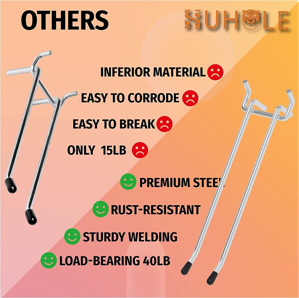 10PC Heavy-Duty Double Arm 4" Pegboard Hooks Ultimate Garage Organization New
