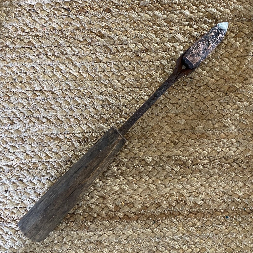 Vintage Copper Head Soldering Iron Wood Handle Primitive Tool Blacksmith