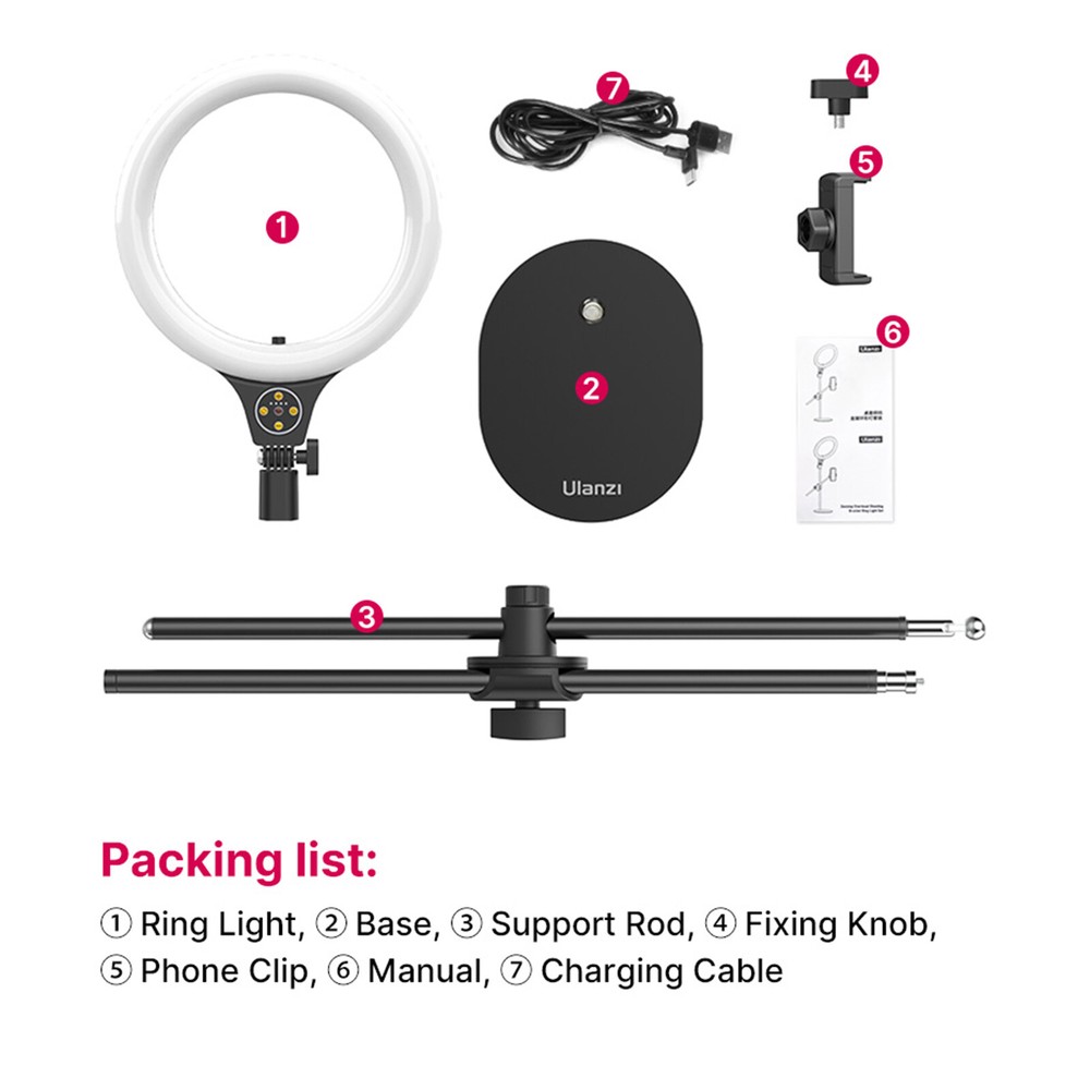 Ulanzi Desktop Ring Light Set with Overhead Shooting Bracket Fill Light
