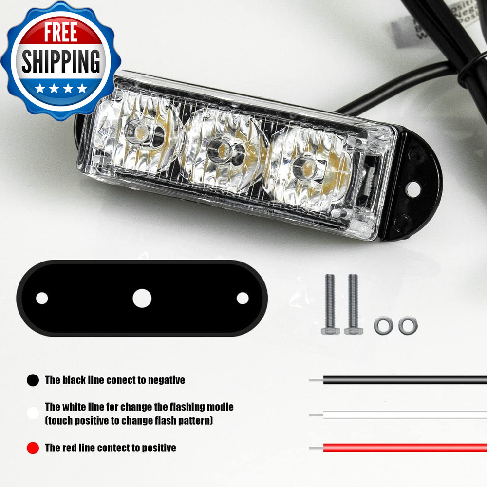 (2PCS 3-LED Strobe Lights Amber Waterproof Emergency Beacon Flash Lights...