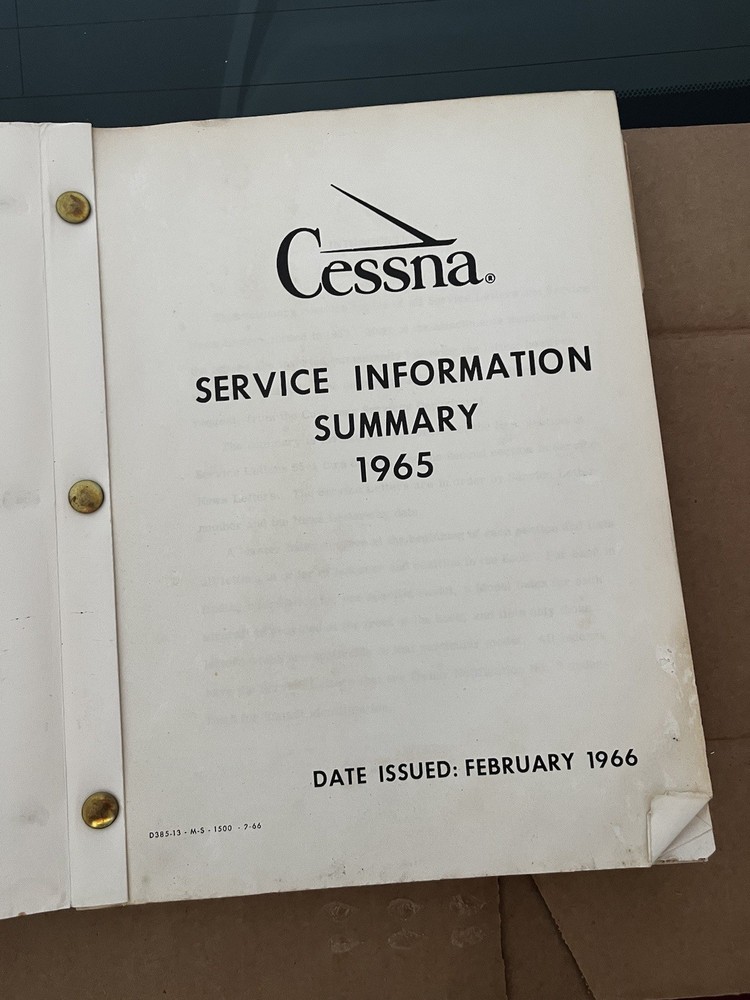 1965 Cessna Service Information Summary Manual All Models, Original Read