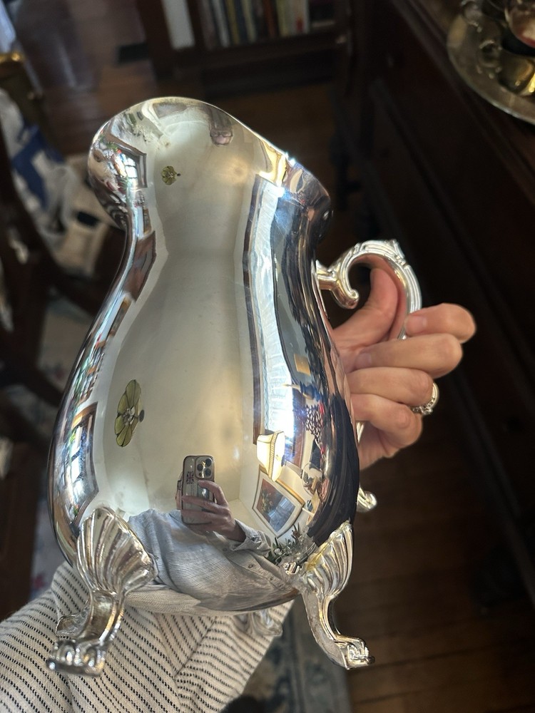 VINTAGE SILVERPLATE FOOTED PITCHER W/ICE GUARD