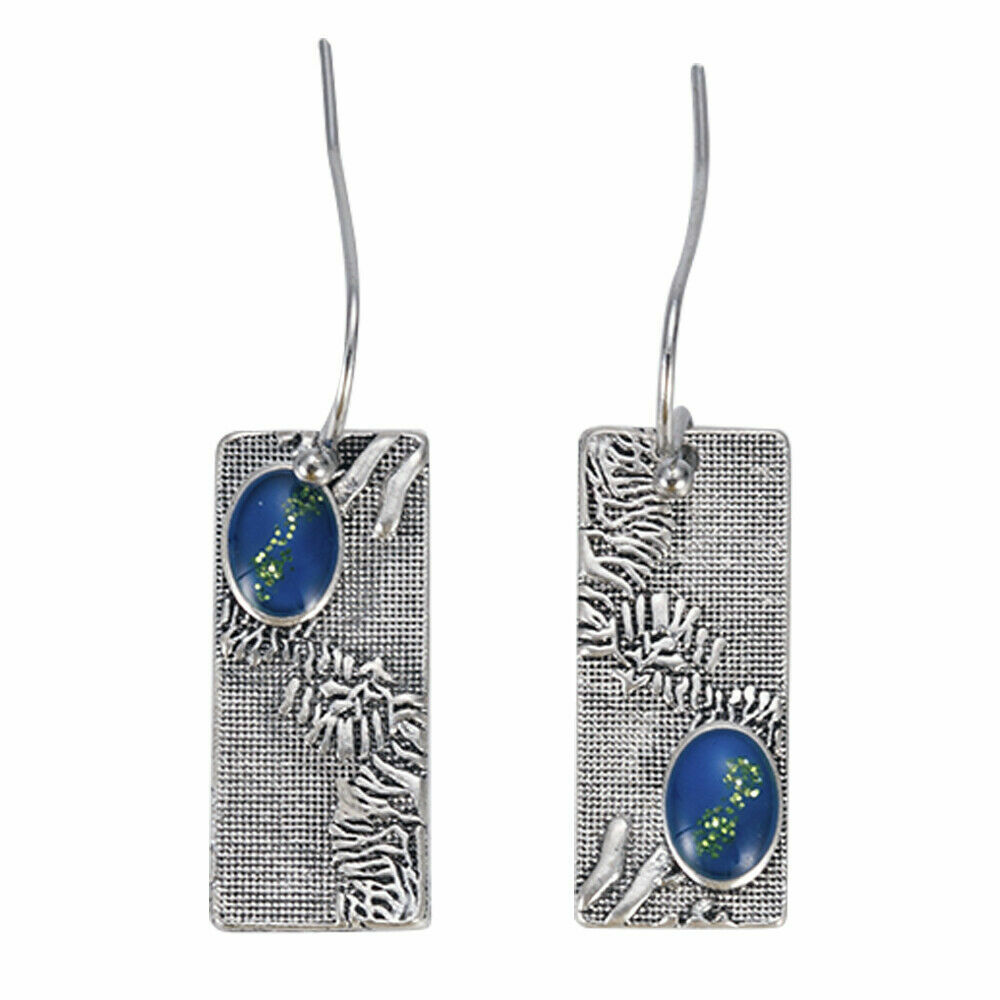 Unique New Silver Plated Blue Asymmetric Rectangle Hook Dangle Drop Earrings