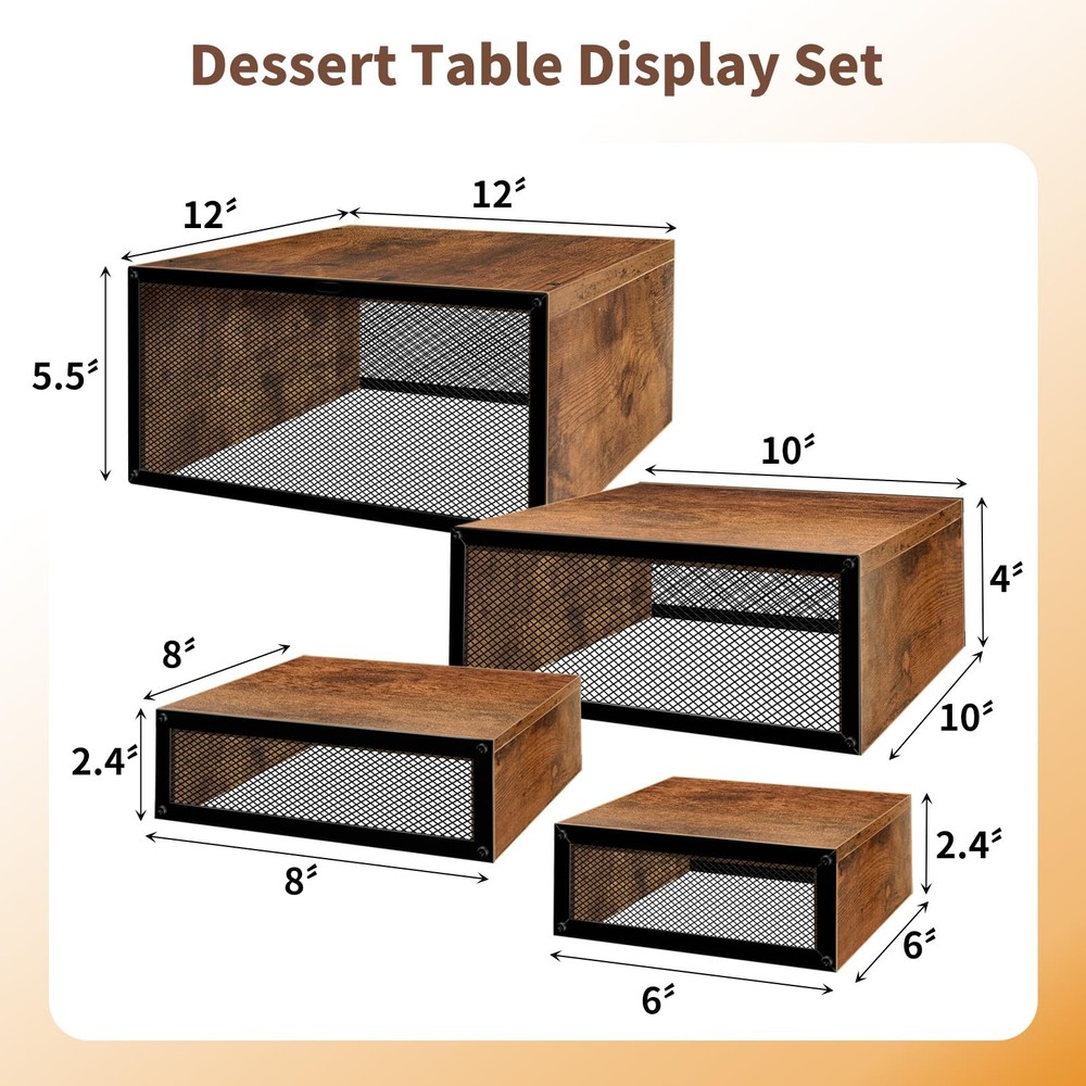 Cupcake Stand Large Buffet Risers 6" 8" 10" 12", 4 Pack Rustic Stackable Dese...