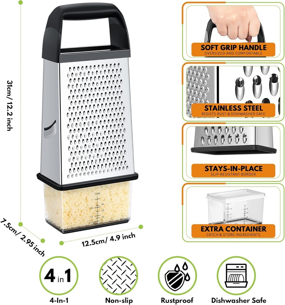 Cheese Grater with Container Stainless Steel Kitchen Tool