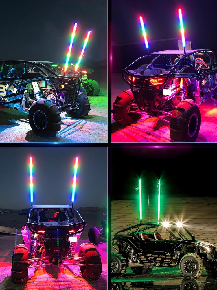 UNI-SHINE 2PCS 3FT LED Whip Lights with Spring 3FT/ (Pack of 2), Multicolor