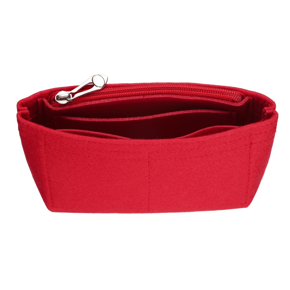 Purse Organizer Insert, Mini Felt Handbag Organizer with Zipper, Red