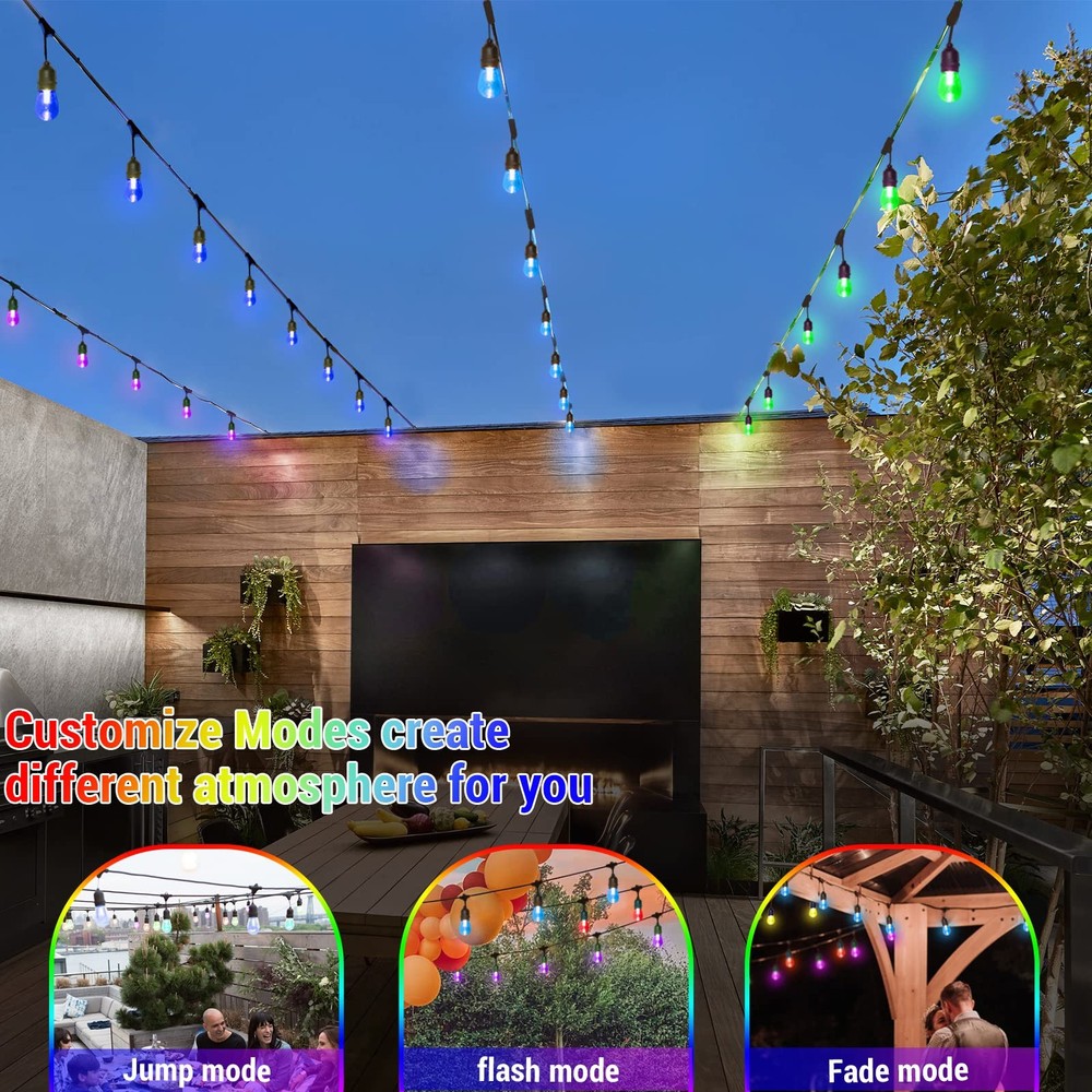 Solar String Lights 48FT 15+3 LED Bulbs Dimmable Waterproof Multicolor WENFENG