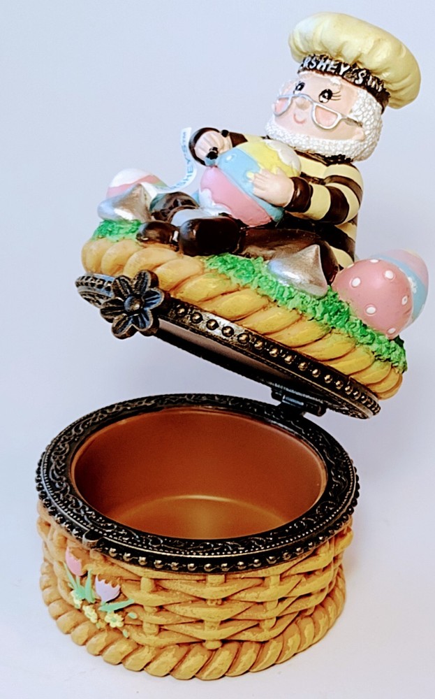 Kurt Adler Hershey EASTER Trinket Box. EUC. ELF-on-a-BASKET Hinged 2002. 3.5" T