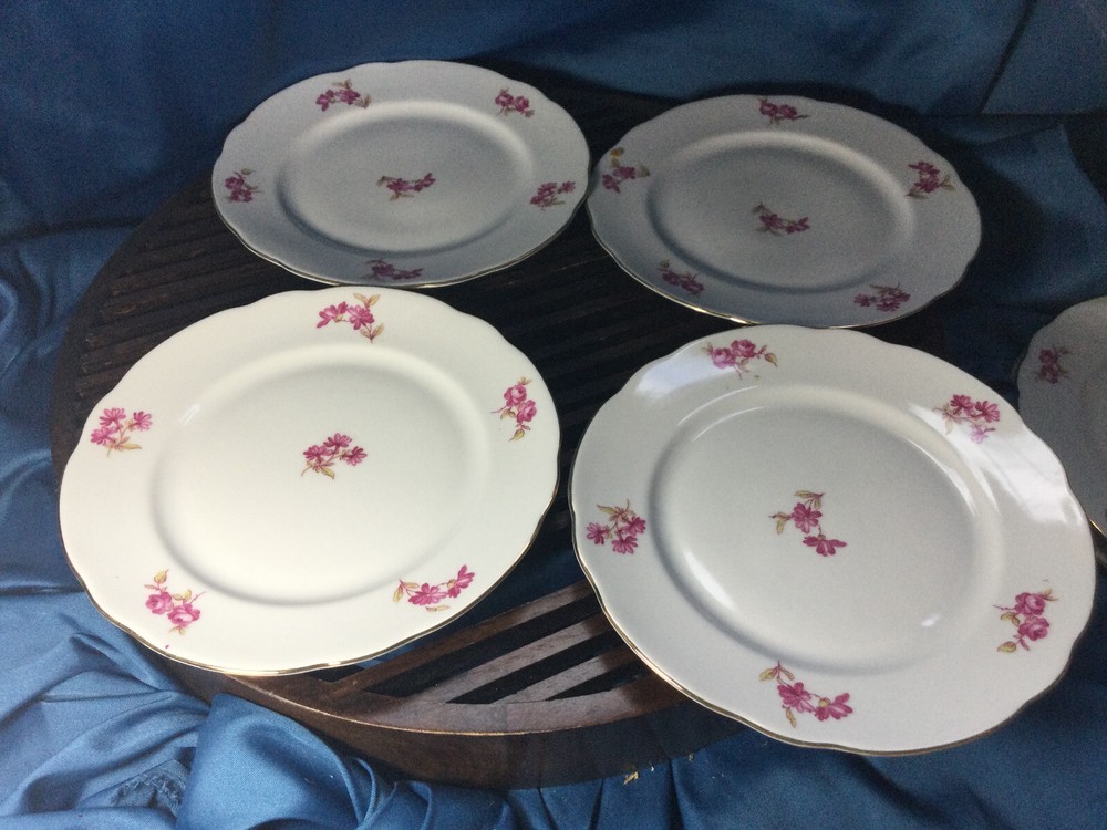 4 pc vintage desert plates 7'' rose pattern I88F BAREUTHER GERMANY MINT