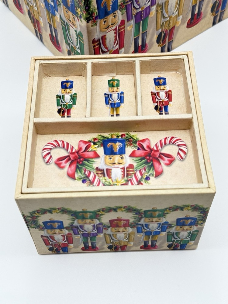 Nutcracker 3-Piece Decorative Nesting Storage Boxes Set w/ Trays Christmas