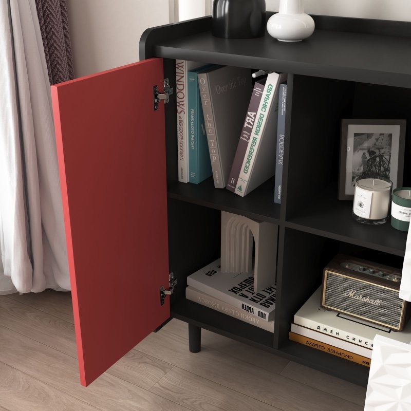 Sideboard Buffet Cabinet Modern Coffee Console with Storage,Red Doors,2 Drawers
