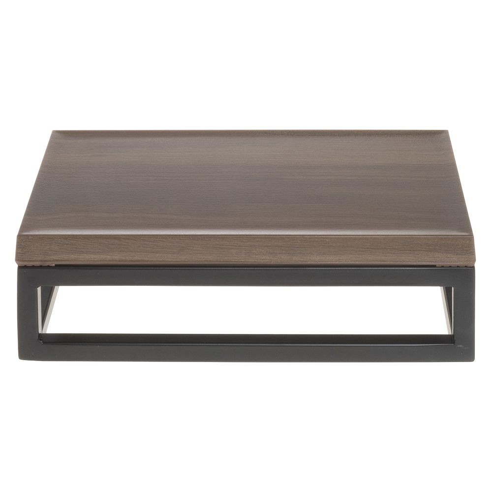 HUBERT  Black Small Rectangular Riser With Acacia Top  - 3 1/5"H