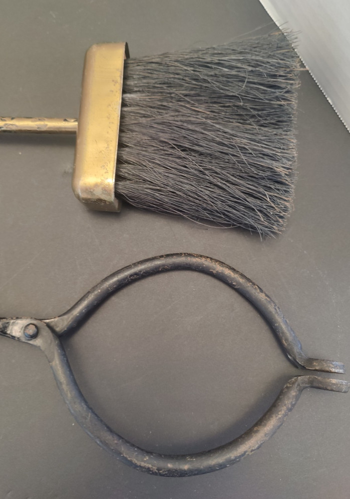 Vintage Iron/Brass Hammered Gothic 4 Pc Fire Place Tool Set