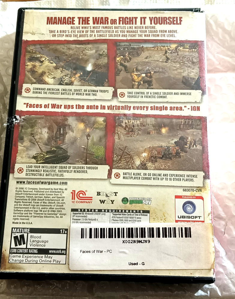 Faces of war PC CD ROM Software wwll game Mature 17+