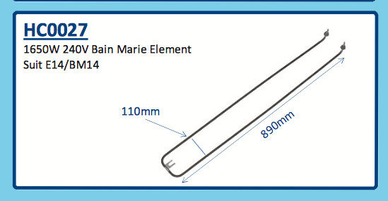 GENUINE ROBAND 1650W 240V BAIN MARIE ELEMENT E14 BM14 HC0027