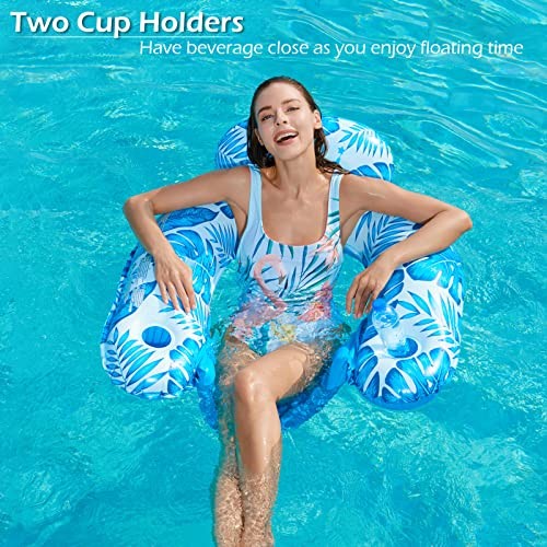 Inflatable Pool Float Chair - 2 Pack Pool Floaties Large TropicalBlue+Gold
