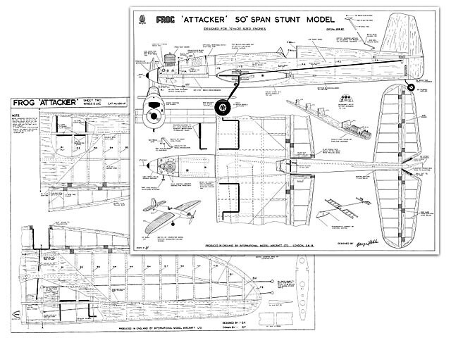 Attacker Control Line Stunt 50" Wing RC Model Airplane Printed Plans & Templates