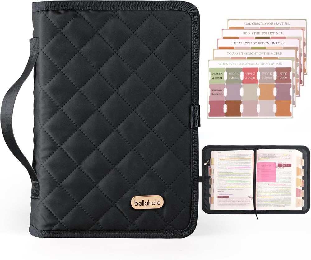 Adjustable Bible Cover with 75 Tabs - Case for Black
