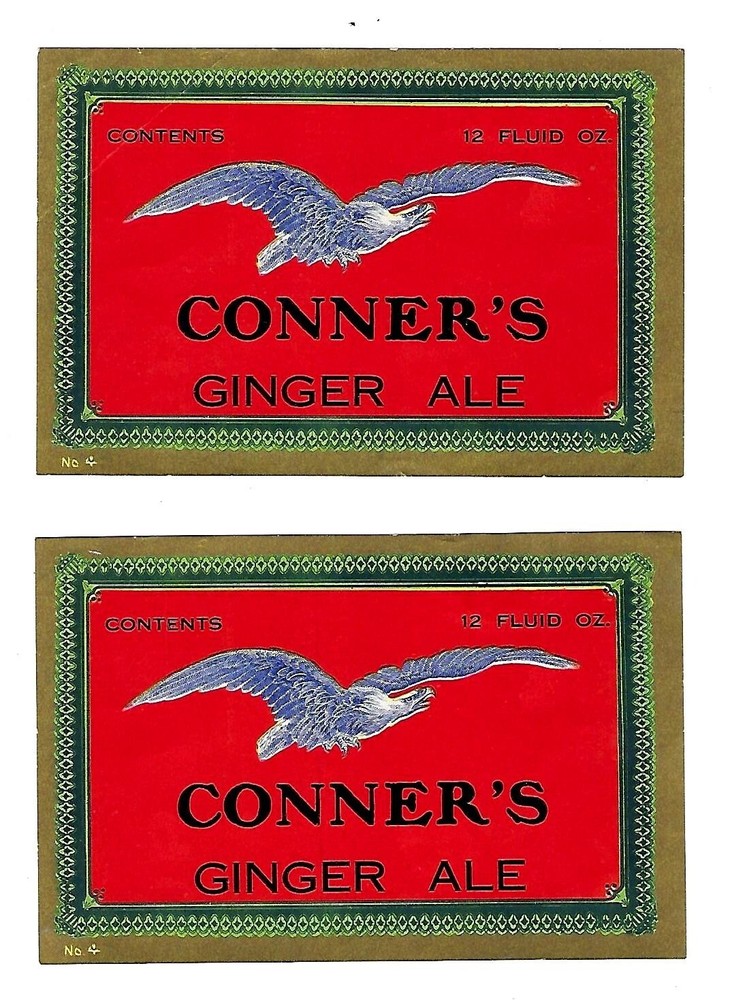 Vintage 2 Conner's Ginger Ale Labels, Soda