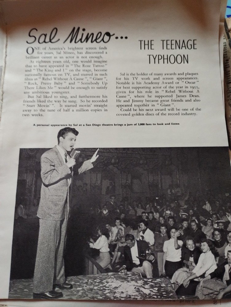 Sk208 Ephemera 1950s article Sal Mineo