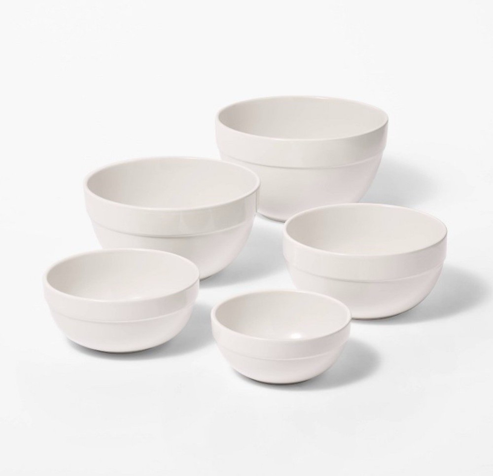 5pc Earthenware Ceramic Mixing Bowl Set Cream - Figmint