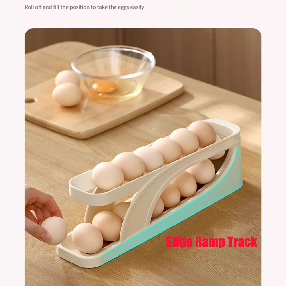 Rolldown Refrigerator Egg Dispenser Auto Rolling Egg Holder 2 Tiers Storage Rack