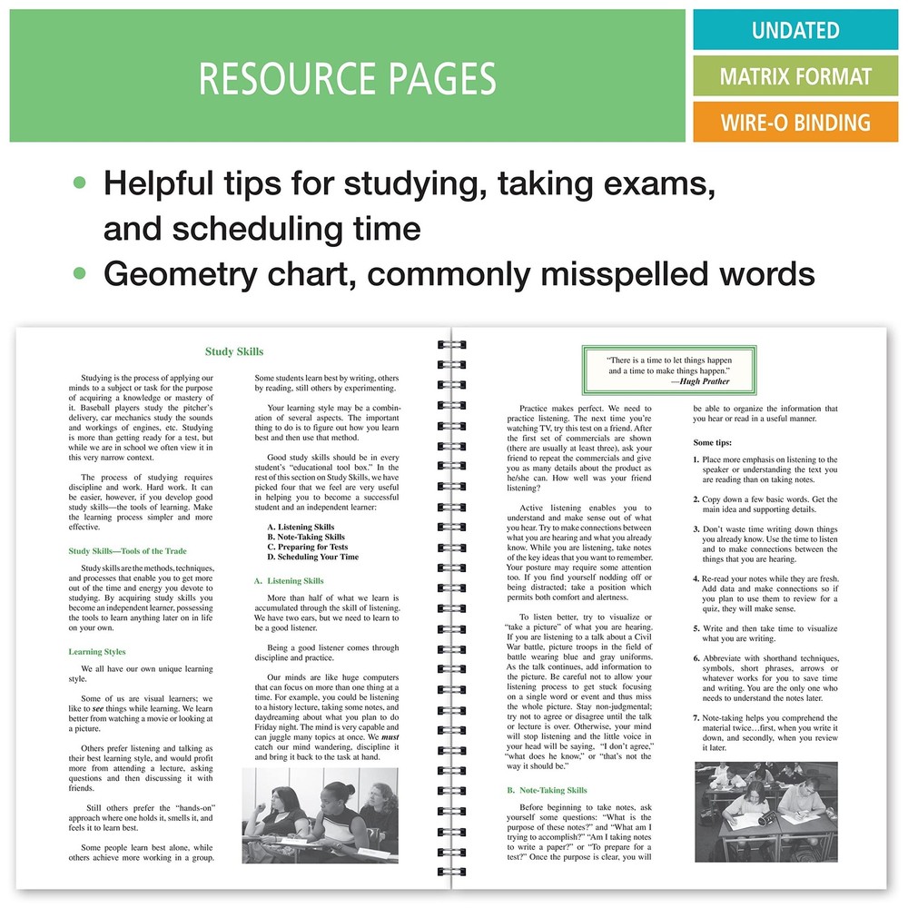 SO-8 Undated Student Organizer Planner for Middle School Homework Tracker