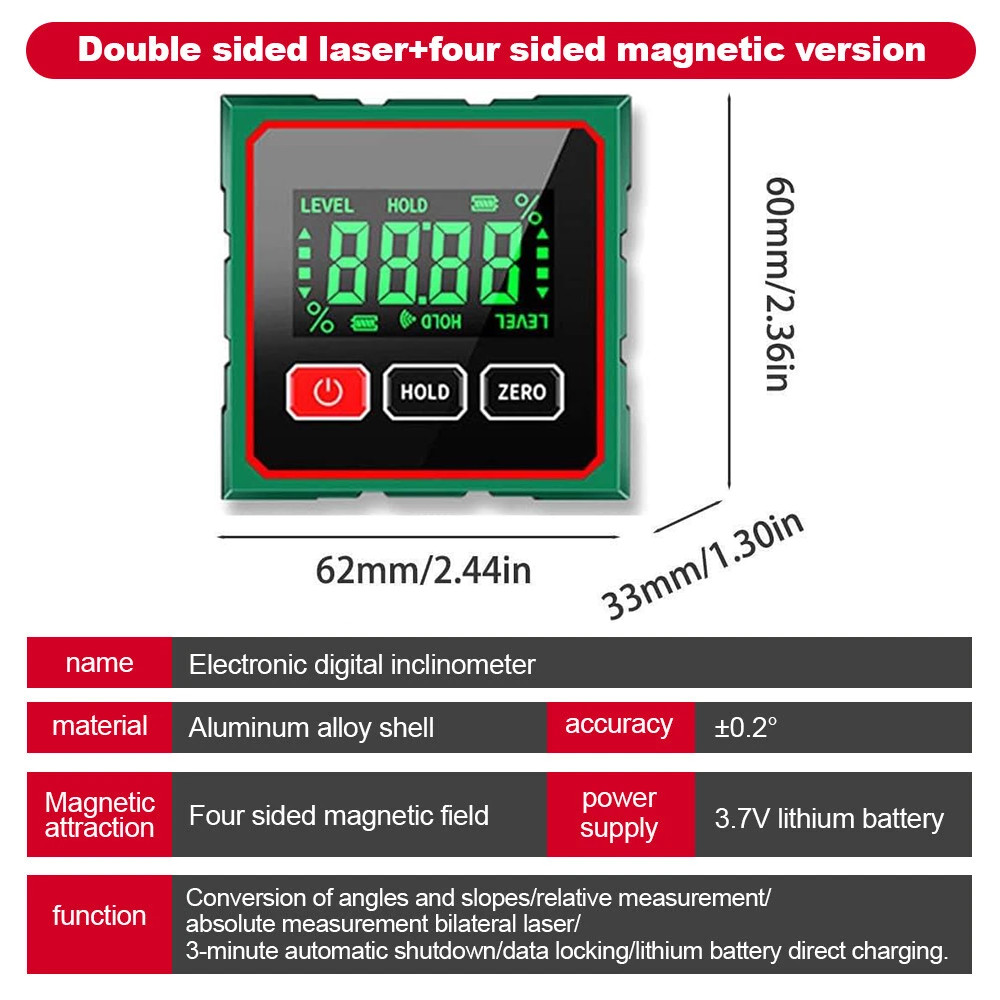 Digital Angle Finder with Electronic Laser 4-Side Magnetic Protractor Angle Gaug
