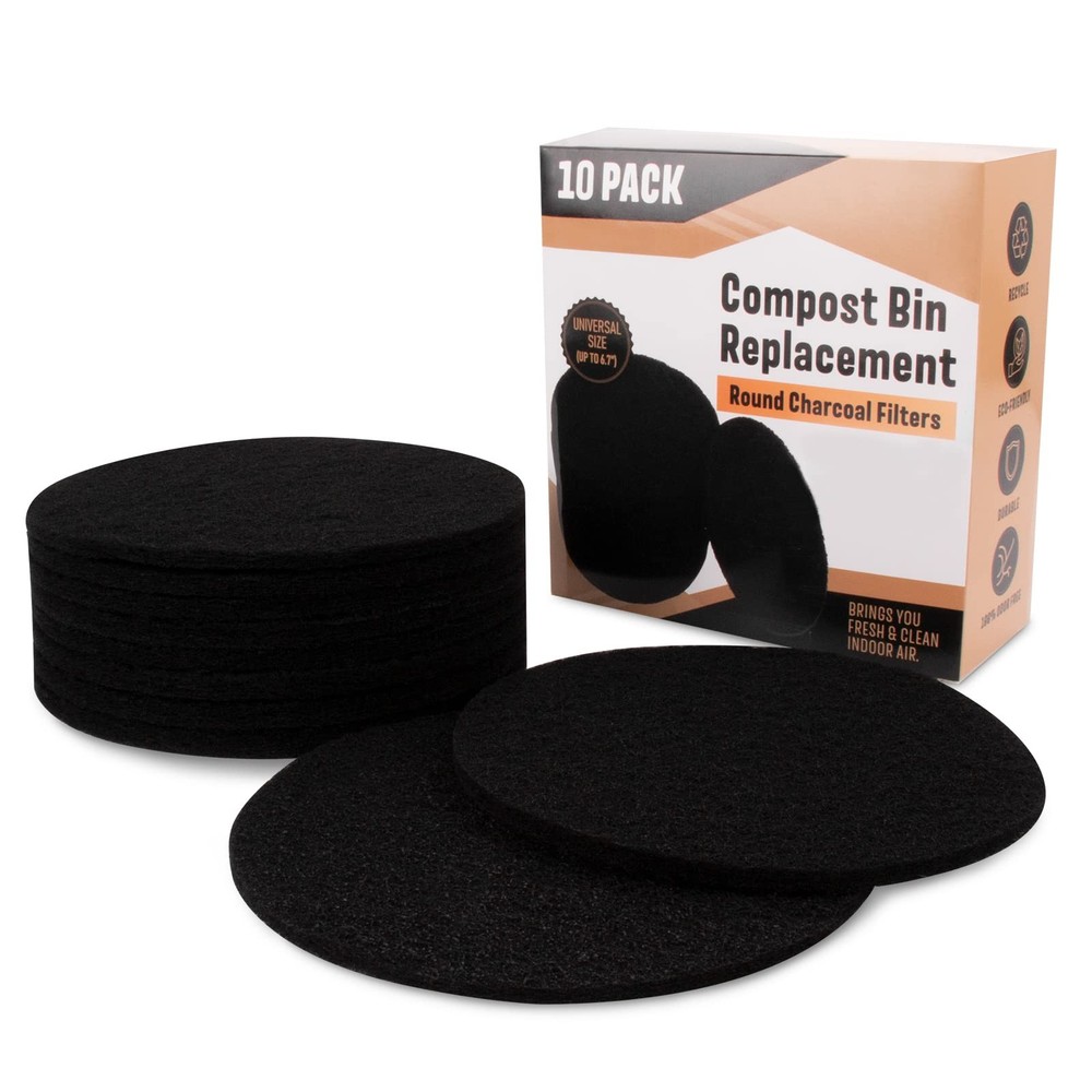 10 Pack 6.7in Charcoal Filters for Kitchen Compost Bin