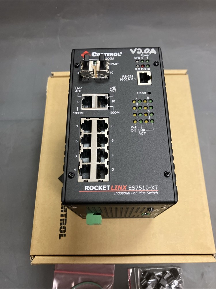 Rocket Linx ES7510-XT Industrial Managed PoE Plus Switch 2 SFP Modules Installed