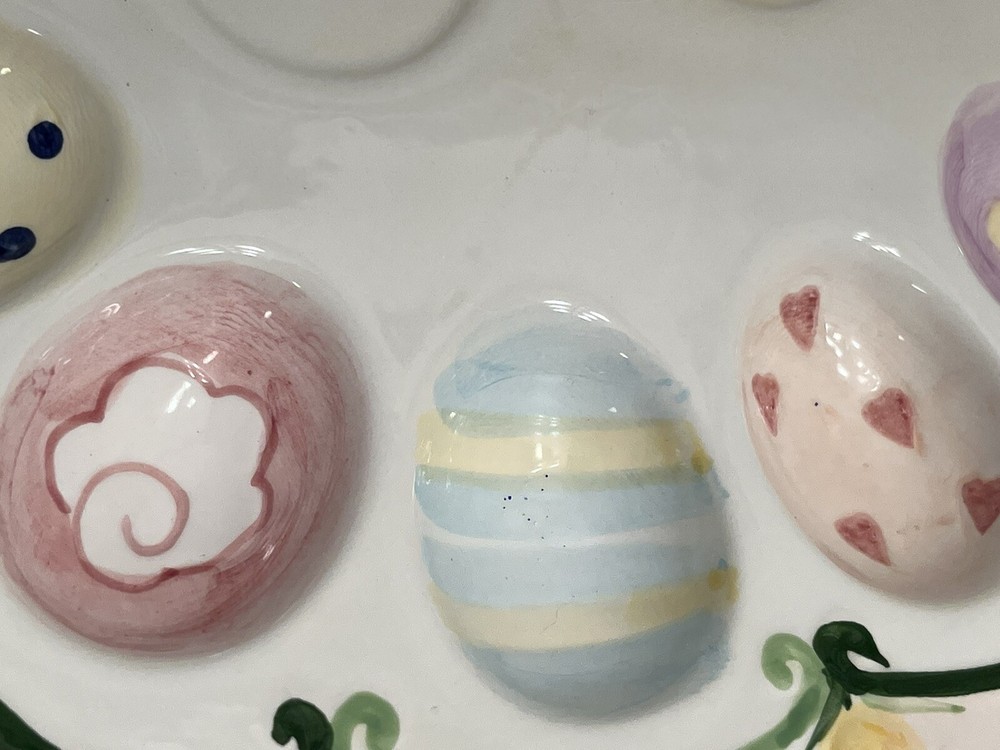 Easter Deviled Egg Floral Ceramic Plate Hand Painted Heavy High End Decor