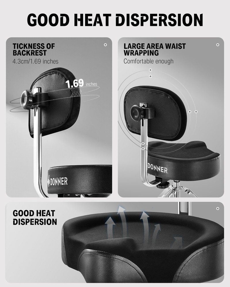 Donner Drum Throne With Backrest Motorcycle Style Stable Height Adjustable Stool