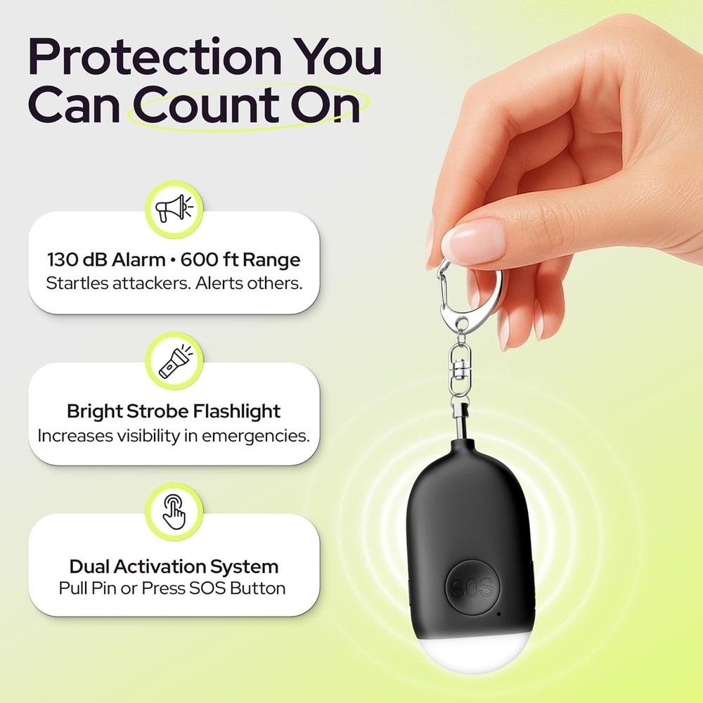 TSA-Approved Rechargeable Safety Alarm Keychain - With Panic Button & Light