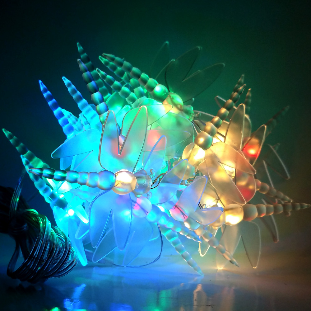 Solar Powered Dragonfly String Lights - 30 LED Multi Colored, 8 Modes