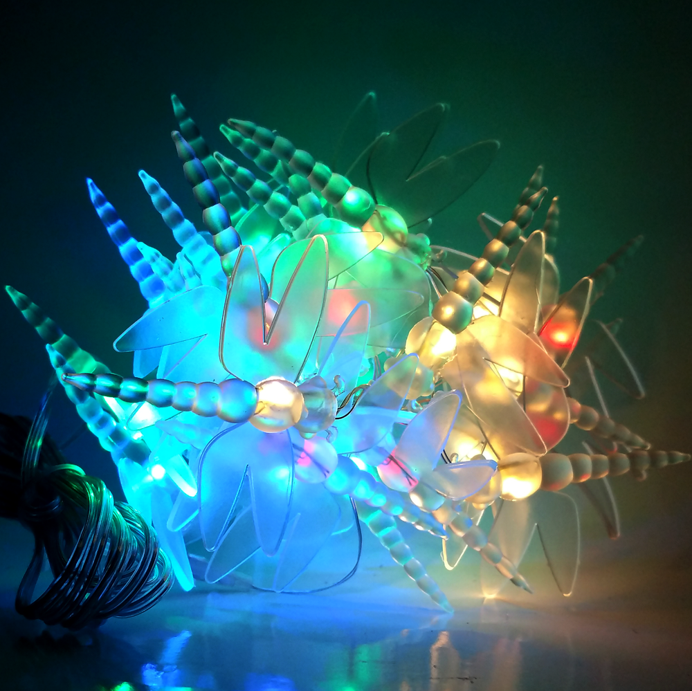 Solar Powered Dragonfly String Lights - 30 LED Multi Colored, 8 Modes